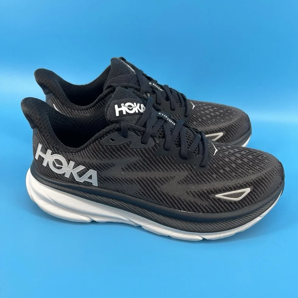 Women's HOKA Clifton 9 Running Shoes – Black/White – Size 9B